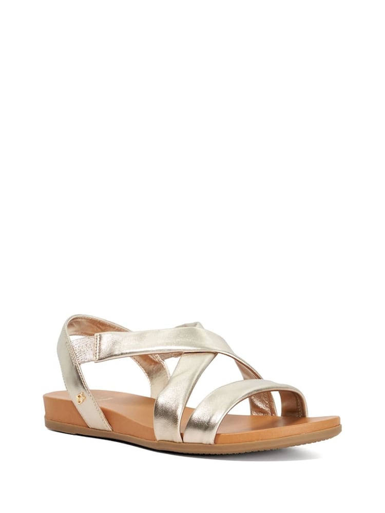Dune London Gold Standard Fit Dune London Gold Wide Fit Landies Cross Strap Comfort Flat Sandals - Image 2 of 6
