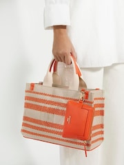 Dune London Orange Dinkideltra Medium Canvas Book 100% Cotton Bag - Image 5 of 5