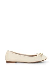 Dune London Cream Standard Fit Hallo Charm Trim Leather Ballet Shoes - Image 2 of 6