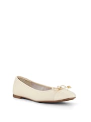 Dune London Cream Standard Fit Hallo Charm Trim Leather Ballet Shoes - Image 3 of 6