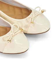 Dune London Cream Standard Fit Hallo Charm Trim Leather Ballet Shoes - Image 6 of 6