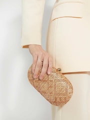 Dune London Brown Extra Oval Woven Clutch Bag - Image 1 of 5