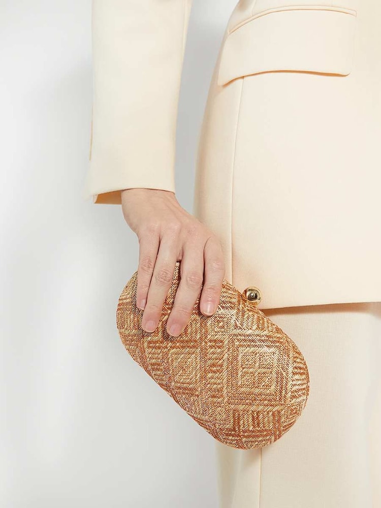 Dune London Brown Extra Oval Woven Clutch Bag - Image 1 of 5