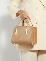 Dune London CAMEL-REPTILE Dinkydenbeigh Mini Branded Handle Tote Bag - Image 1 of 5