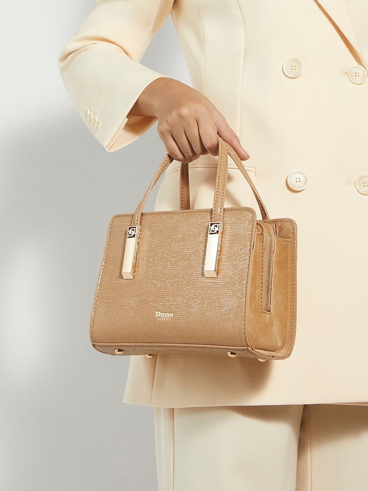 Dune London CAMEL-REPTILE Dinkydenbeigh Mini Branded Handle Tote Bag - Image 1 of 5