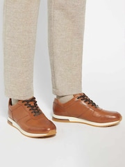 Dune London Light Brown Wide Fit Trilogy Perforated Runner Trainers - Image 1 of 6