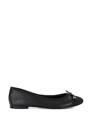 Dune London Charcoal Black Standard Fit Hallo Charm Trim Leather Ballet Shoes - Image 2 of 6