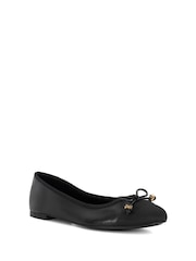 Dune London Charcoal Black Standard Fit Hallo Charm Trim Leather Ballet Shoes - Image 4 of 6