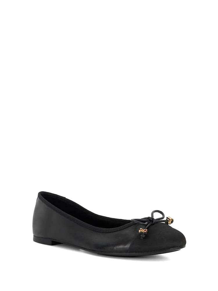 Dune London Charcoal Black Standard Fit Hallo Charm Trim Leather Ballet Shoes - Image 4 of 6