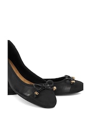 Dune London Charcoal Black Standard Fit Hallo Charm Trim Leather Ballet Shoes - Image 6 of 6