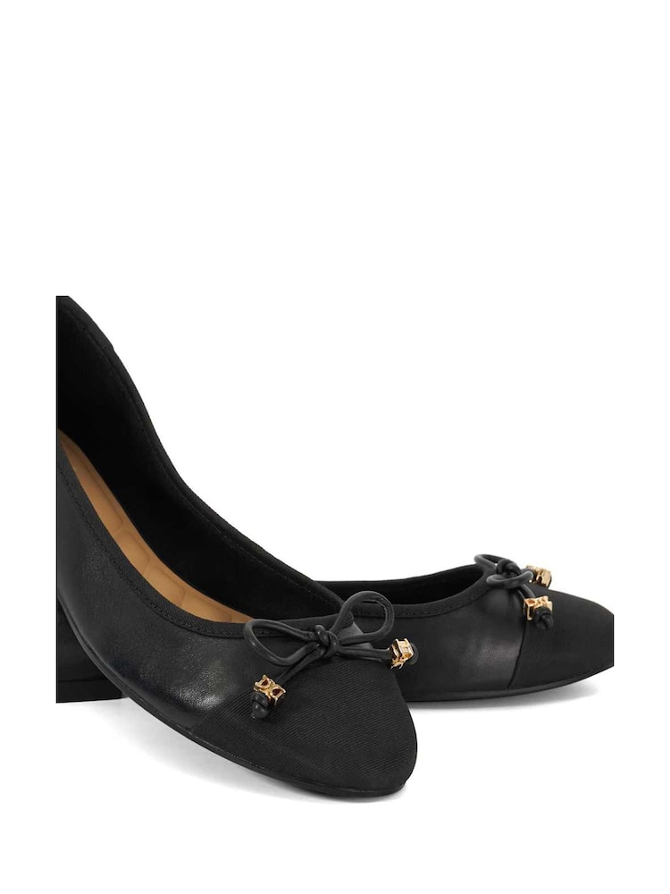 Dune London Charcoal Black Standard Fit Hallo Charm Trim Leather Ballet Shoes - Image 6 of 6