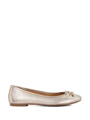 Dune London Gold Glitter Standard Fit Hallo Charm Trim Leather Ballet Shoes - Image 2 of 6