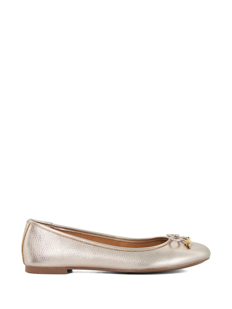 Dune London Gold Glitter Standard Fit Hallo Charm Trim Leather Ballet Shoes - Image 2 of 6