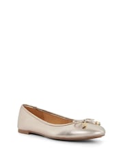 Dune London Gold Glitter Standard Fit Hallo Charm Trim Leather Ballet Shoes - Image 3 of 6