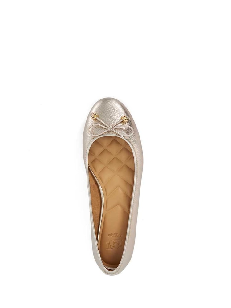 Dune London Gold Glitter Standard Fit Hallo Charm Trim Leather Ballet Shoes - Image 5 of 6