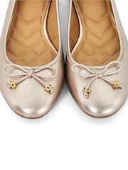 Dune London Gold Glitter Standard Fit Hallo Charm Trim Leather Ballet Shoes - Image 6 of 6