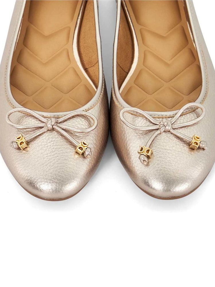 Dune London Gold Glitter Standard Fit Hallo Charm Trim Leather Ballet Shoes - Image 6 of 6
