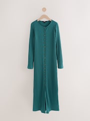 Azul azul-petróleo - Ribbed Long Sleeve Button Down Midi Dress - Imagem 1 de 3
