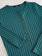 Azul azul-petróleo - Ribbed Long Sleeve Button Down Midi Dress - Imagem 3 de 3