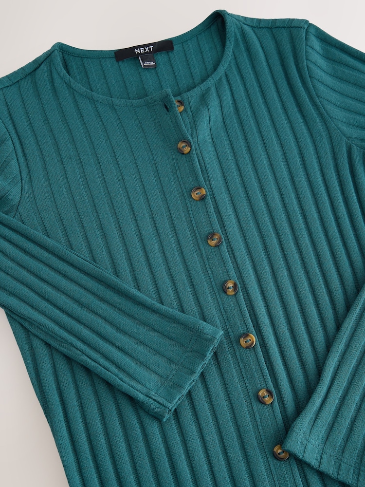 Azul azul-petróleo - Ribbed Long Sleeve Button Down Midi Dress - Imagem 3 de 3