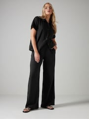 Long Tall Sally Black Cheesecloth Wide Leg 100% Cotton Trousers - Image 1 of 5