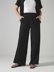 Long Tall Sally Black Cheesecloth Wide Leg 100% Cotton Trousers - Image 2 of 5