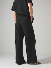 Long Tall Sally Black Cheesecloth Wide Leg 100% Cotton Trousers - Image 3 of 5