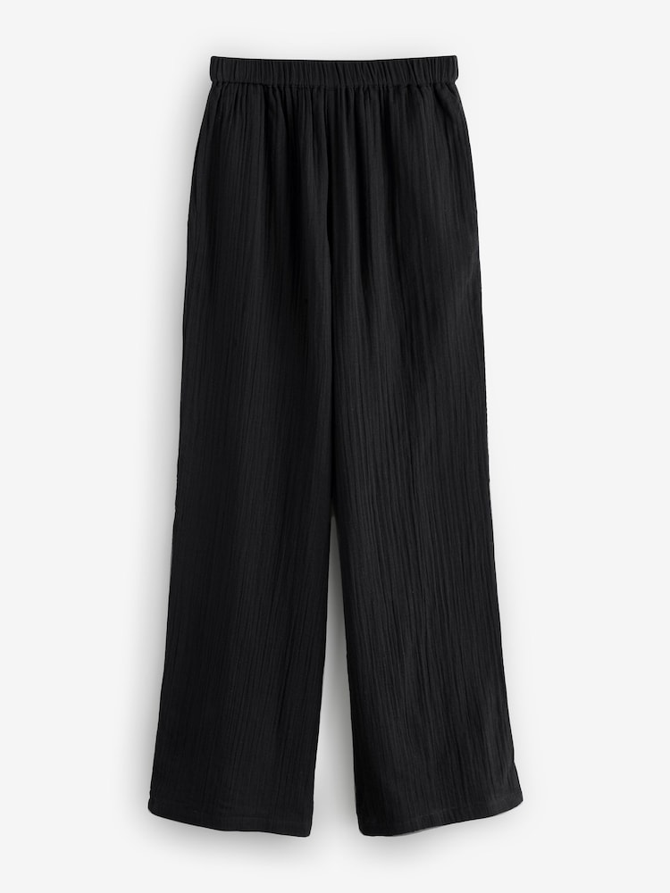 Long Tall Sally Black Cheesecloth Wide Leg 100% Cotton Trousers - Image 5 of 5