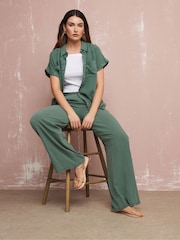 Long Tall Sally Green Acid Wash Viscose Trousers - Image 1 of 4