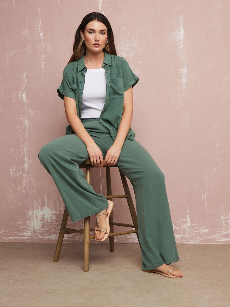 Long Tall Sally Green Acid Wash Viscose Trousers - Image 1 of 4