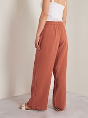 Long Tall Sally Orange Cheesecloth Wide Leg 100% Cotton Trousers - Image 3 of 5
