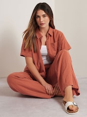Long Tall Sally Orange Cheesecloth Wide Leg 100% Cotton Trousers - Image 4 of 5