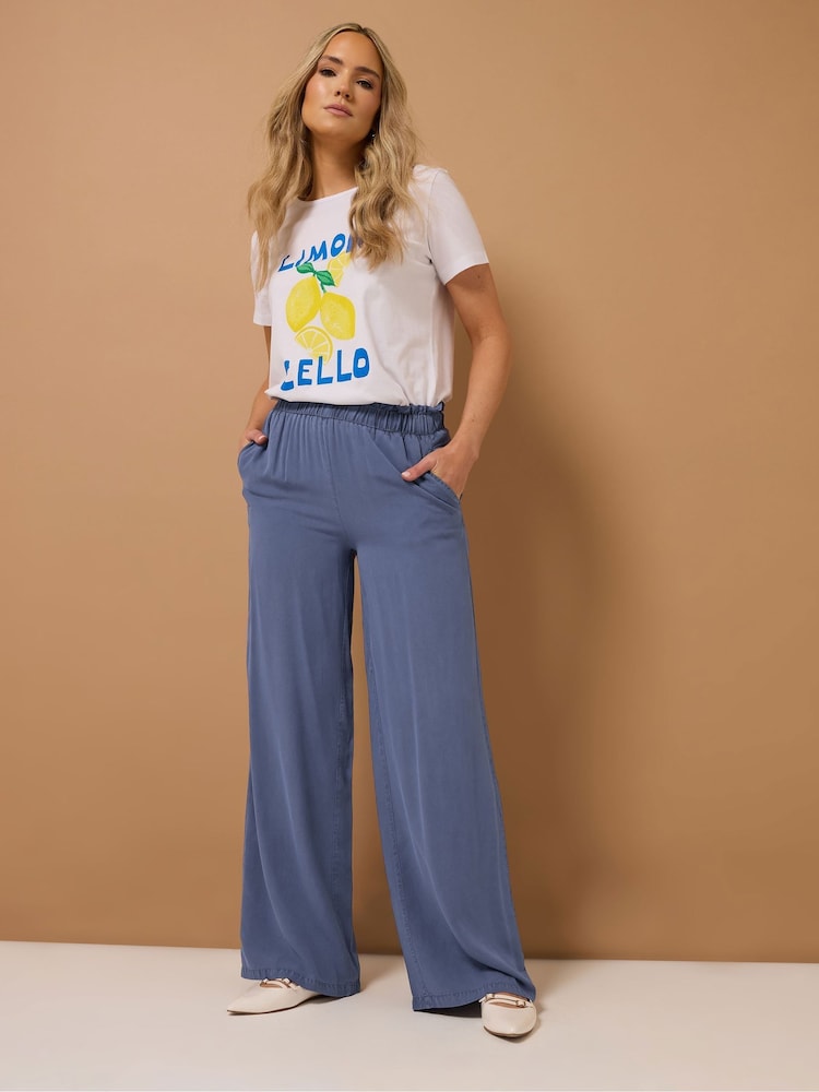 Long Tall Sally Blue Acid Wash Viscose Trousers - Image 2 of 6