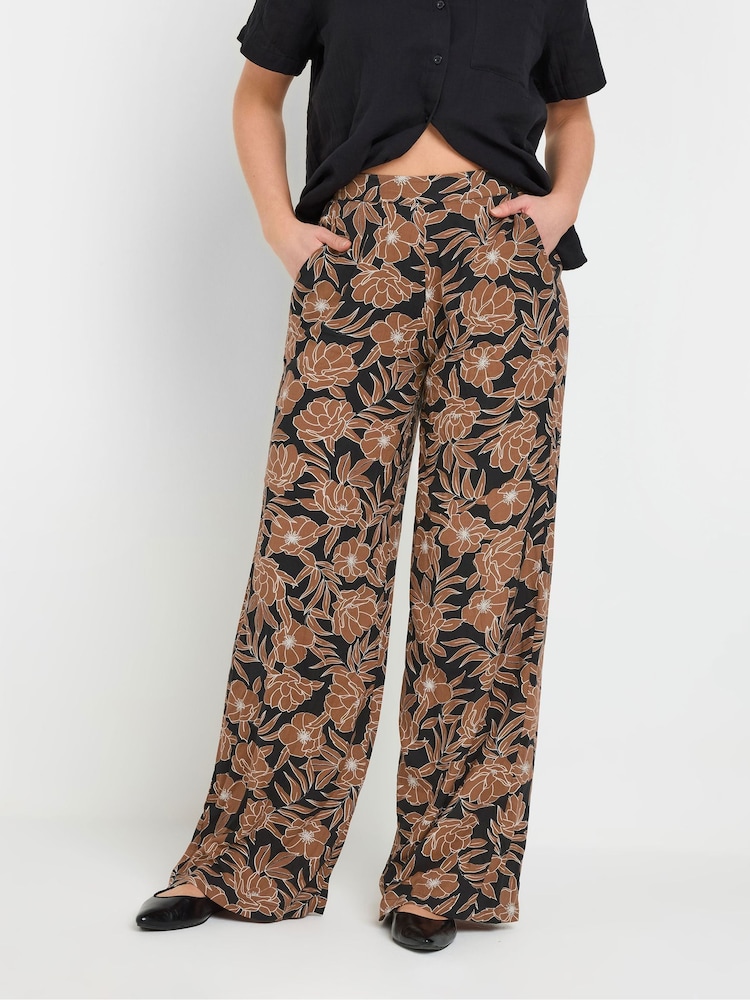 Long Tall Sally Brown Floral Wide Leg Trousers - Image 2 of 4