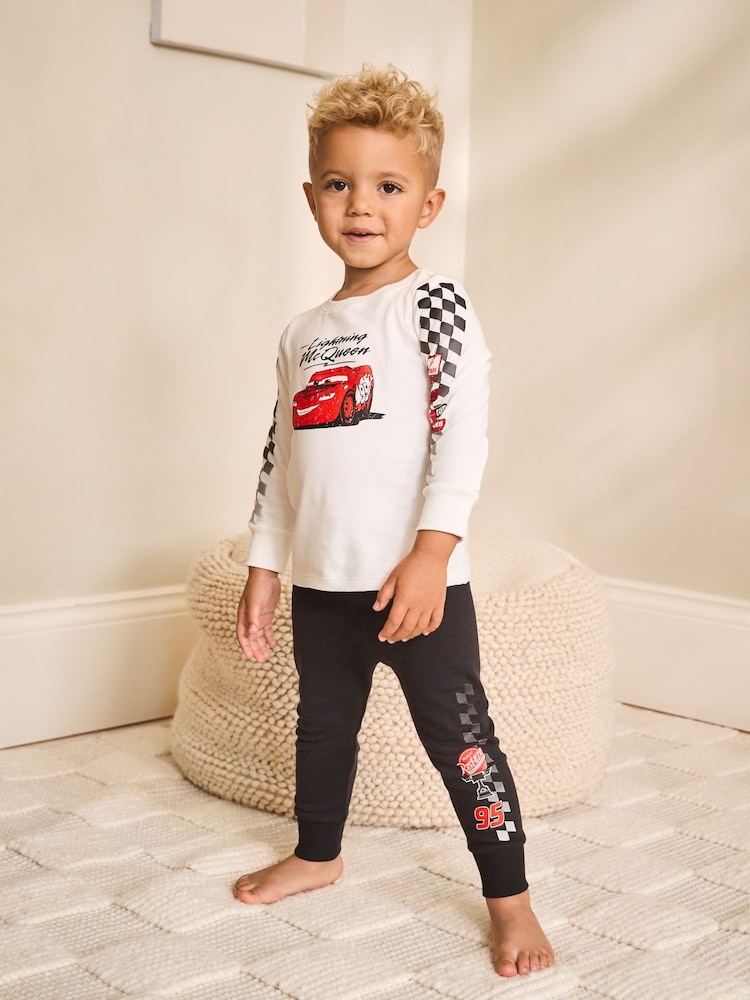 Cream/Black Cars Single License Pyjamas (9mths-8yrs) - Image 1 of 8