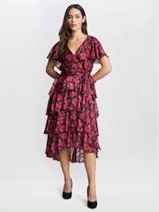 Vestido negro escalonado con cintura elástica Lottie de Gina Bacconi - Imagen 3 de 5