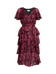 Vestido negro escalonado con cintura elástica Lottie de Gina Bacconi - Imagen 5 de 5