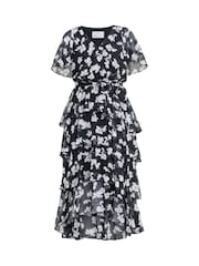 Vestido negro escalonado con cintura elástica Lottie de Gina Bacconi - Imagen 5 de 5