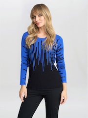 Gina Bacconi Blue Kellie Stripe Effect Jumper With Diamantes - Image 1 of 5