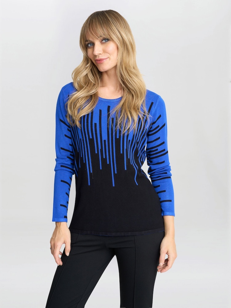 Gina Bacconi Blue Kellie Stripe Effect Jumper With Diamantes - Image 1 of 5