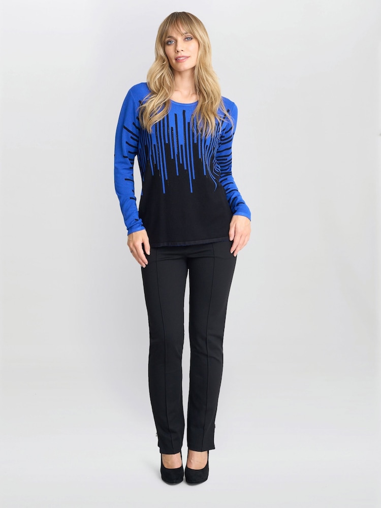 Gina Bacconi Blue Kellie Stripe Effect Jumper With Diamantes - Image 3 of 5
