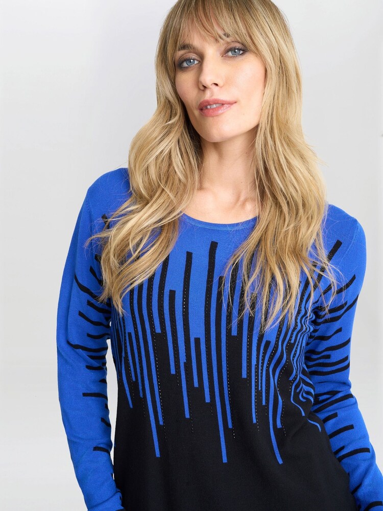 Gina Bacconi Blue Kellie Stripe Effect Jumper With Diamantes - Image 4 of 5