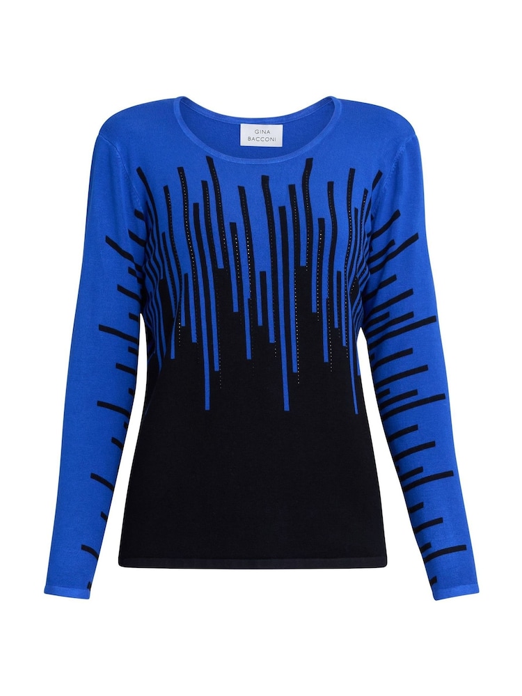 Gina Bacconi Blue Kellie Stripe Effect Jumper With Diamantes - Image 5 of 5
