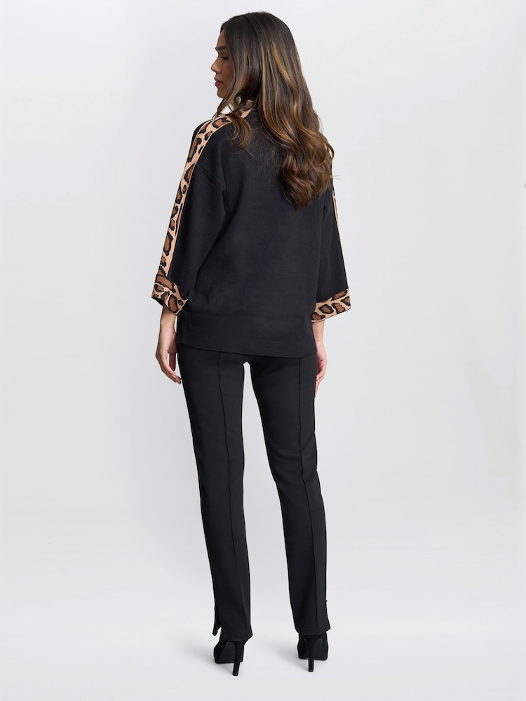 Gina Bacconi Dara Turtle Neck Black Jumper With Leopard Print Trim - Image 2 of 6