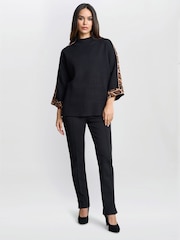 Gina Bacconi Dara Turtle Neck Black Jumper With Leopard Print Trim - Image 3 of 6