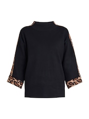 Gina Bacconi Dara Turtle Neck Black Jumper With Leopard Print Trim - Image 6 of 6