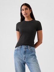 Zwart - Gap CloseKnit jersey T-shirt met ronde hals en korte mouwen - Image 1 of 4