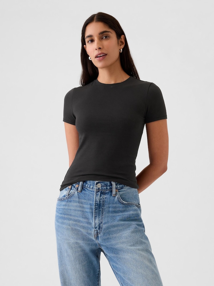 Zwart - Gap CloseKnit jersey T-shirt met ronde hals en korte mouwen - Image 1 of 4