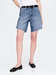 Gap Blue Mid Rise 90s Loose Denim Bermuda Shorts - Image 1 of 5
