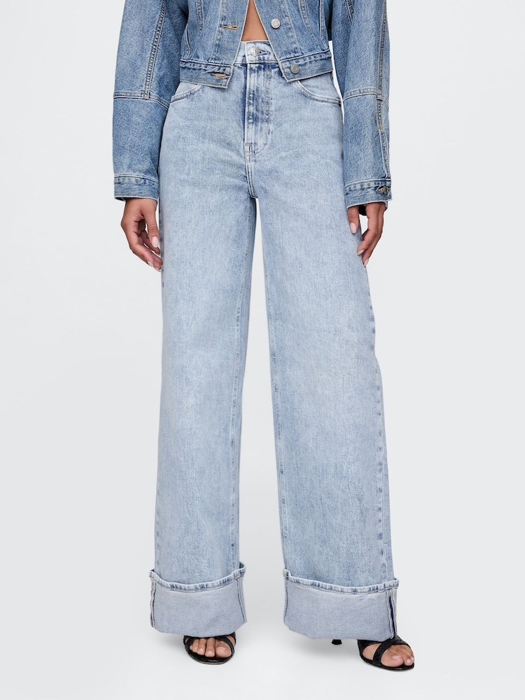 Gap Blue High Waisted Stride Cuffed Wide-Leg Jeans - Image 1 of 7